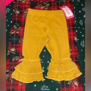 NWT 0/3 months mustard yellow RicRac & Ruffles Ruffled bell bottom pants cotton